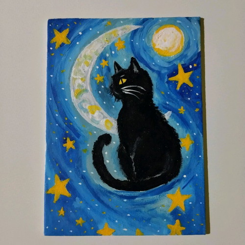 Canvas painting with cat motif new, acrylic 13×18 cm