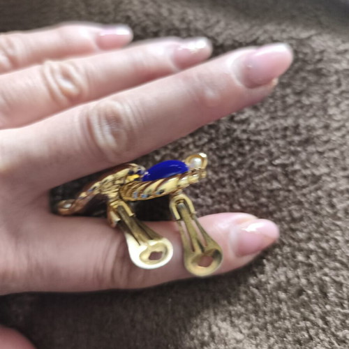 Earrings gold with blue stone new condition