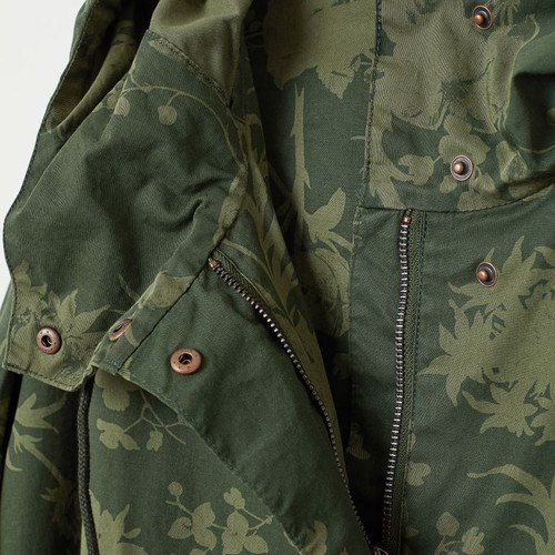 H&M parka long coat floral khaki trench new