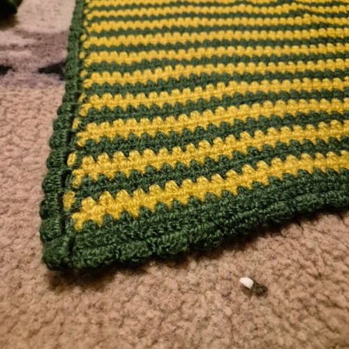 Handmade wool knitted rugs green and mustard, like new, set of 2