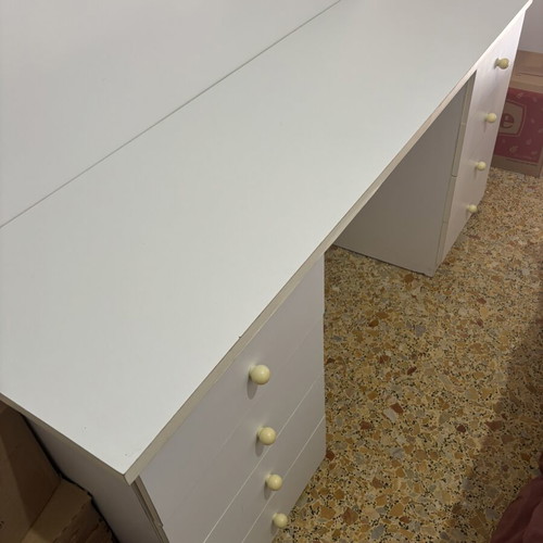 Desk used, white with large storage and 8 drawers