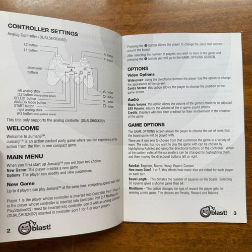 Jumanji manual for PlayStation 2 used, manual only