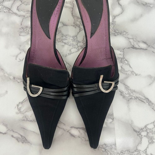 Byblos vintage women's sandals black satin leather size 40 used