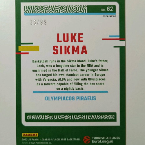 Luke Sikma Olympiakos red optic card like new