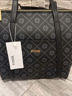 Fossil Shoulder Tote Bag new, black and grey