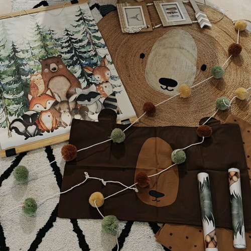 Children's room set with new bedding and forest animal stickers