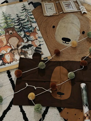 Children's room set with new bedding and forest animal stickers