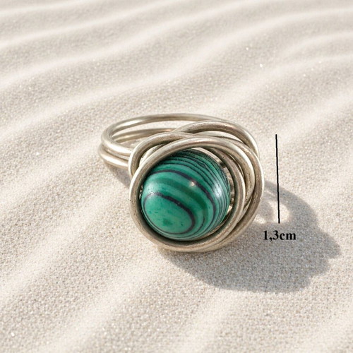 Handmade ring of alpaca and malachite new, green and silver
