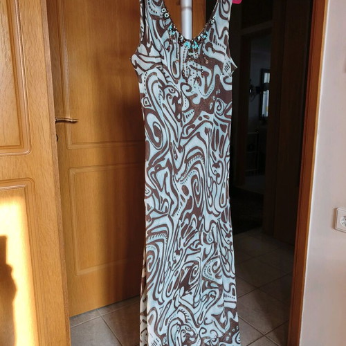 Fidele evening long dress like new, brown and turquoise, size XXL