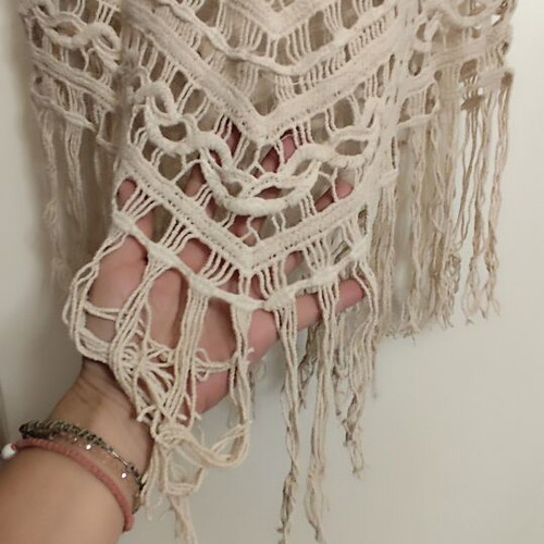 Boho Crochet Beach Kaftan Tunic with Fringes beige like new