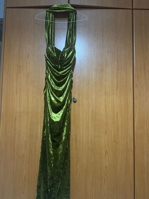 Zara velvet dress with scarf like new, size XS, green