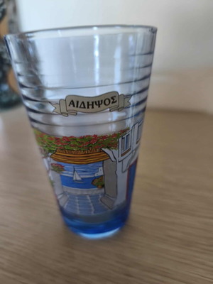 Glass water cup souvenir from Aidipsos like new