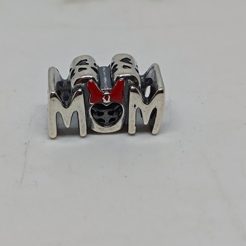 Disney Minnie Mouse "MOM" Silver Charm S925 like new with Red Bow