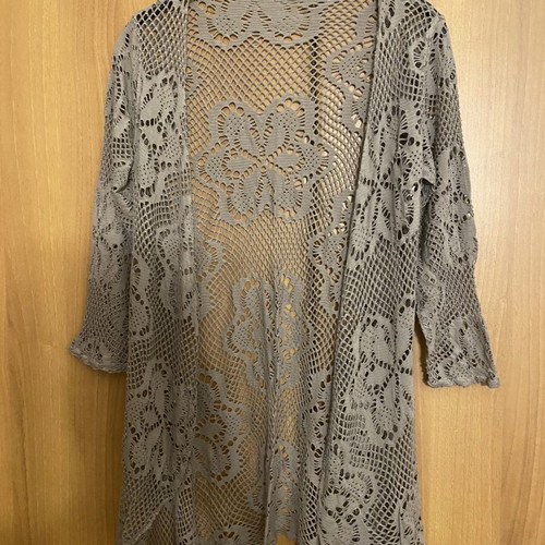 Summer crochet cardigan new, asymmetrical floral design, brown