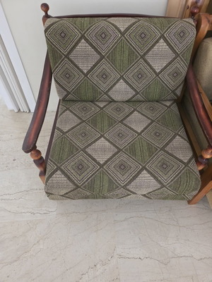 Vintage wooden armchair bed like new with green checkered pattern