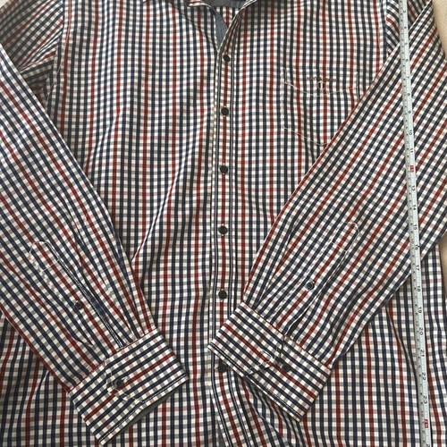 Navy & Green men's cotton shirt used, checkered, size large