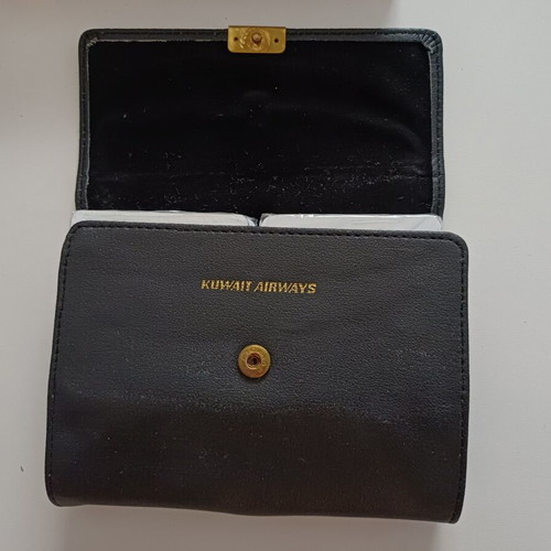 Kuwait Airways First Class Collectible Set with 2 Sealed Boeing 747 Playing Cards in Leather Case
