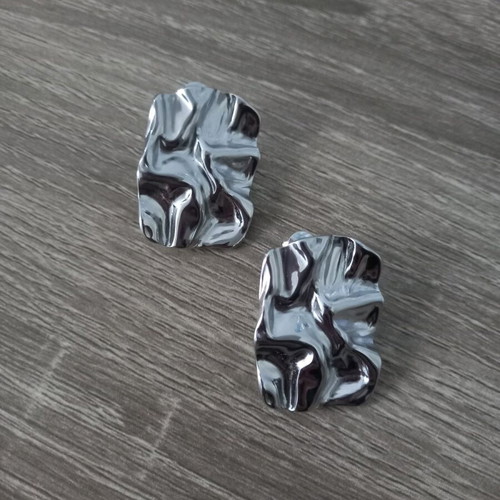 Silver statement earrings with embossed design new