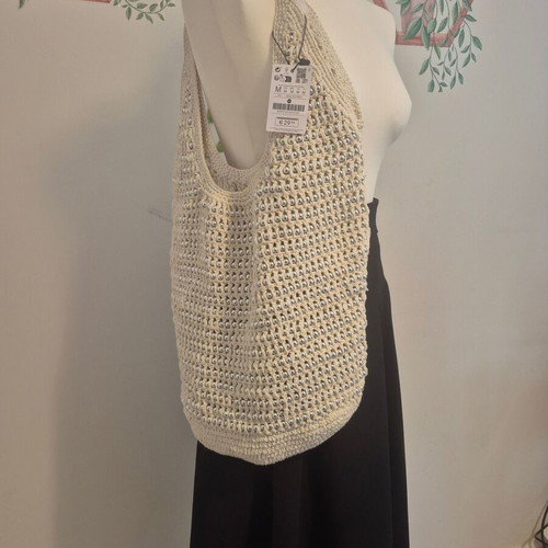 Boho Stradivarius shoulder bag new, knitted with silver beads