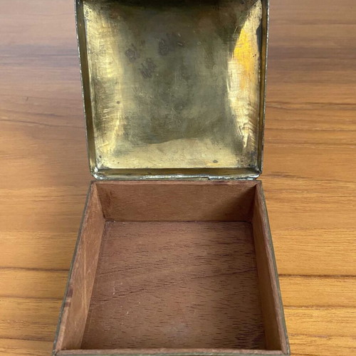 Vintage handmade metal jewelry box with embossed decoration like new
