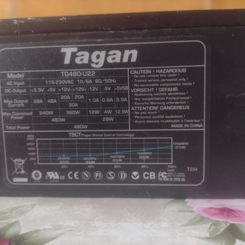 Tagan TG480-U22 computer power supply used, 480W