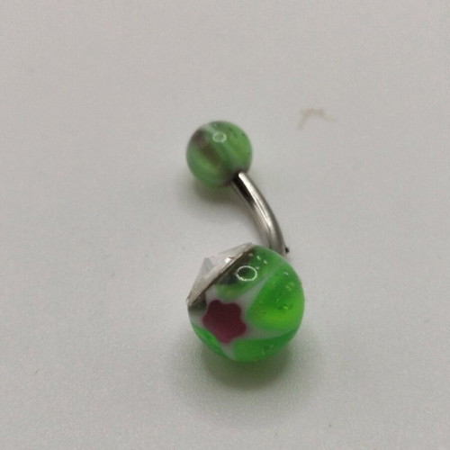 Navel earrings new, steel with crystals and green beads