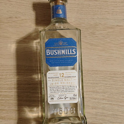 Bushmills 12 Years Empty Bottle with Cork used