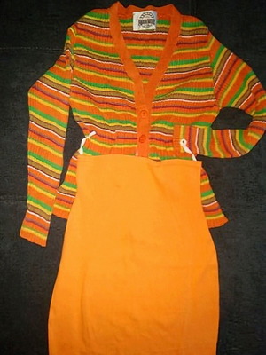 Orange cotton set skirt and top like new, M/XL