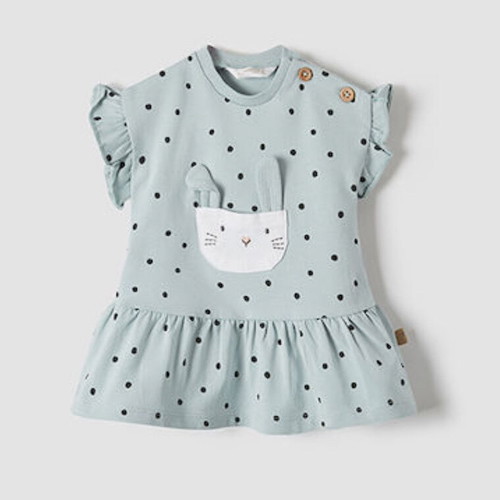 Mayoral Kids Polka Dot Short Sleeve Dress Green New