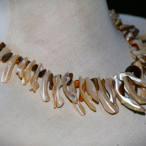 Tigers Eye Necklace with Shells and Sterling Silver 925 new
