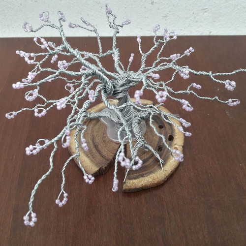 Decorative tree made of wire and beads on wooden base new