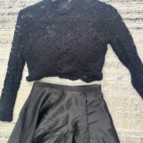 Black lace crop top and long skirt set like new
