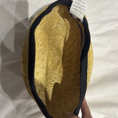 Button shape hat used, size 56-58cm, natural material with black stripe