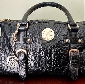 DKNY hand bag black croc.Lather -Γυναικεία τσάντα 100% δέρμα DKNY μαύρη