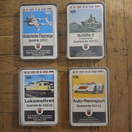 Schmid card game set with planes, ships, trains, cars, retro