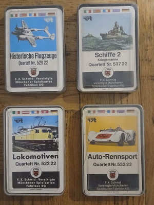 Schmid card game set with planes, ships, trains, cars, retro