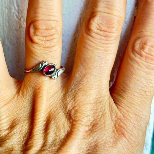 Silver ring with red semi-precious stone size 5