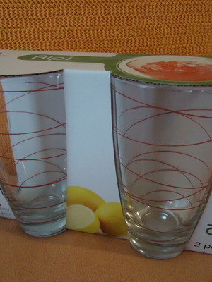 Borgonovo glass water tumblers new, Italian, height 14 cm