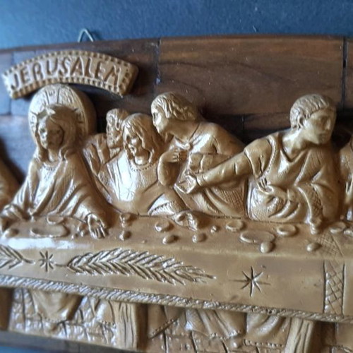 Wooden Last Supper souvenir used, relief from Jerusalem