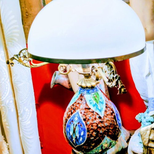 19th Century Table Lamp used, Iznik Ceramic and Bronze