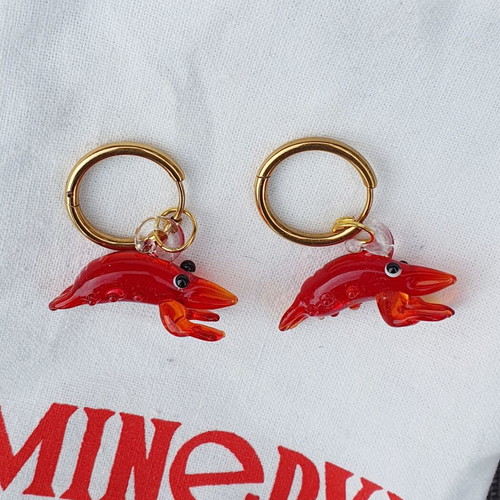 Minerva Red Murano Glass Shrimp Hoop Earrings