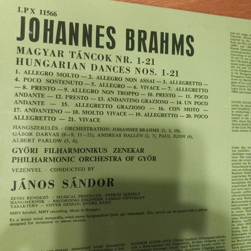 Johannes Brahms Hungarian Dances vinyl record like new, classical music