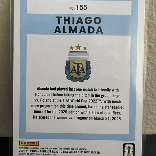 2025-26 Panini Donruss Road to World Cup Parallel Red and Gold Thiago Almada #155 card like new