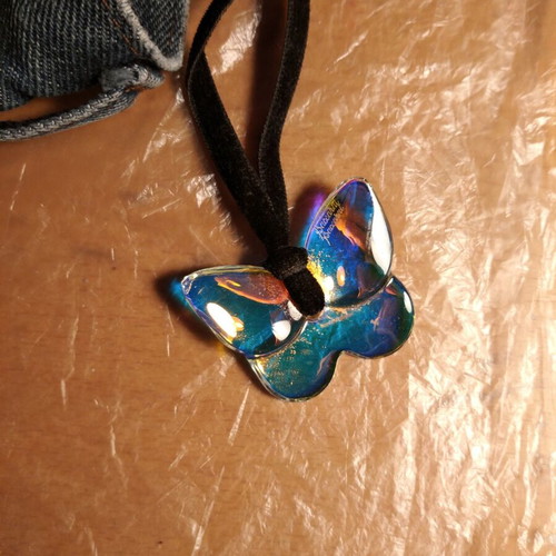 Glass butterfly new with black ribbon for pendant or accessory