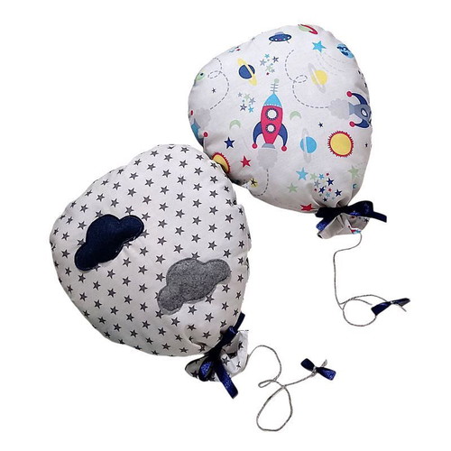 Set of 2 Hanging Decorative Balloons White with Clouds and Space Theme