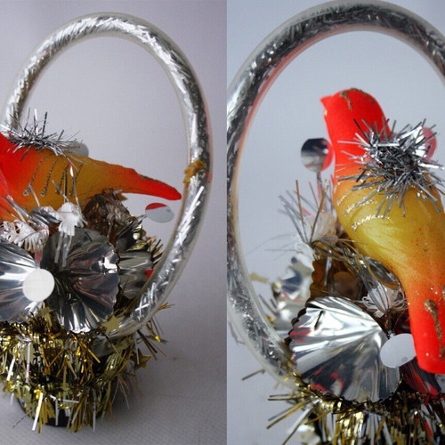 Christmas decorative bird in basket from 1970s new