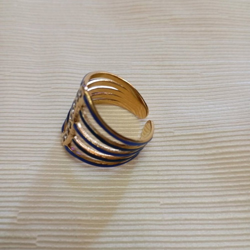 Steel opening ring new, blue and gold color