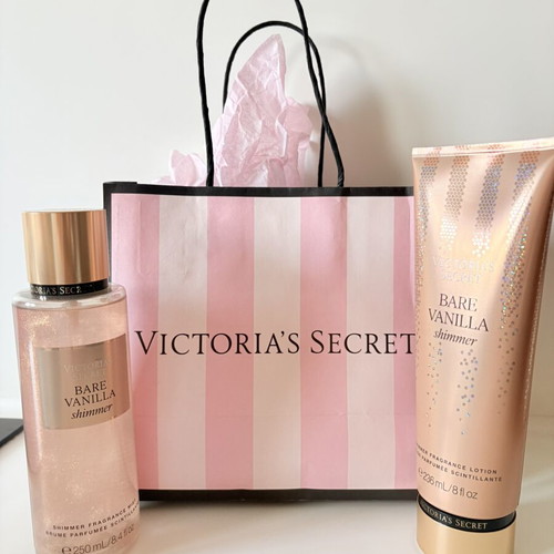 Victoria's Secret Bare Vanilla Shimmer fragrance mist and lotion gift set new