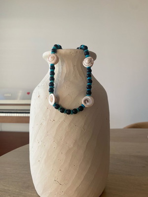 Handmade necklace with shells, black and turquoise beads, new