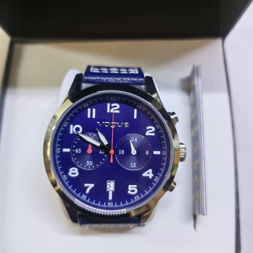 Vogue men's watch new, blue leather strap, 45mm dial, waterproof